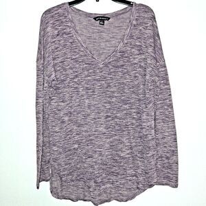 Rock & Republic Purple White Long Sleeved Shirt Women's Sz Medium V-neck Top